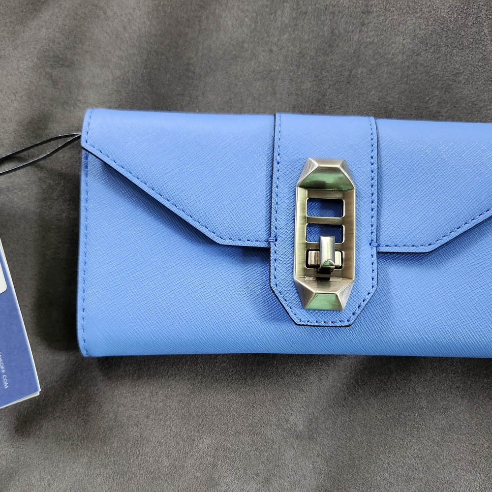NWT Rebecca Minkoff Leather Twilight Sky Blue Wallet with Silver Clasp